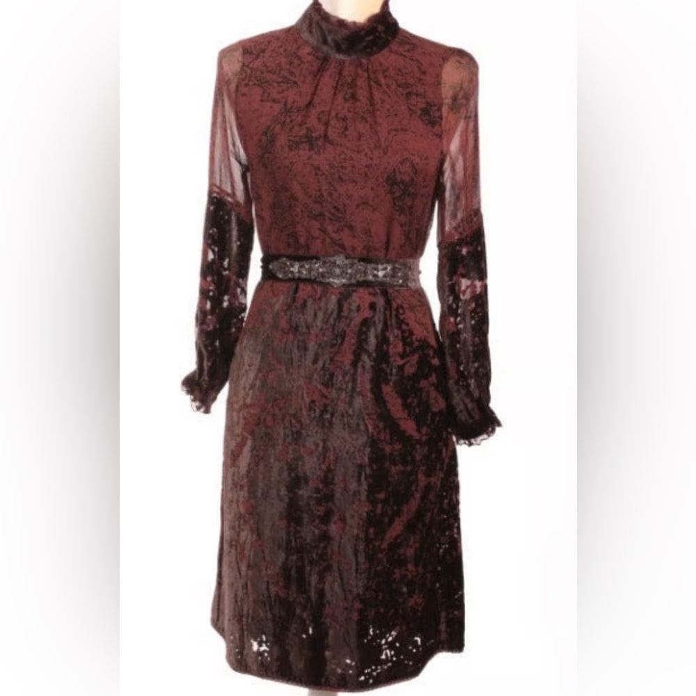 Elie Tahari | Silk Shift Dress with Velvet Burnout Detailing - sz 6